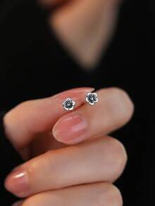 1 Pair S925 Sterling Silver Minimalist Delicate Petite Chic Rose Flower Stud Earrings For Girl - one-size - View 4