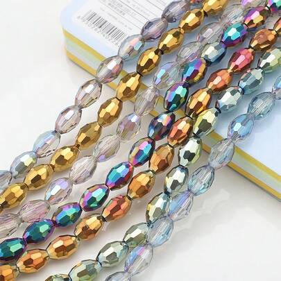 65 件/串 4*6 毫米/6*8 毫米椭圆形玻璃珠，表面多刻面，橄榄形，中心孔，电镀颜色，DIY 串珠，珠宝制作，工艺用品