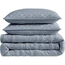 Blue Quilt King Size Bedding Sets With 2 Pillow Shams, Lightweight Soft Bedspread Coverlet, Quilted Blanket Thin Comforter Bed Cover All Season, 3 Pieces, 104x90 Inches, All - Season Bedding - 波西米亞藍灰色 - 查看 11