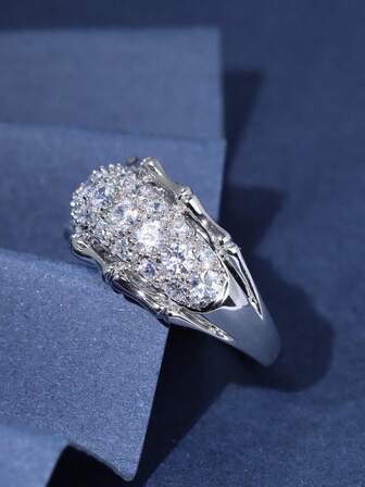 1pc S925 Silver Wide Band Sparkling Elegant Ring For Women, Bamboo Node Detail With Moissanite, Suitable For Wedding Parties, Mother's Day Gift