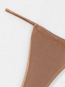 New Metallic Halter Triangle Tie Side Bikini Set - Brown - View 7