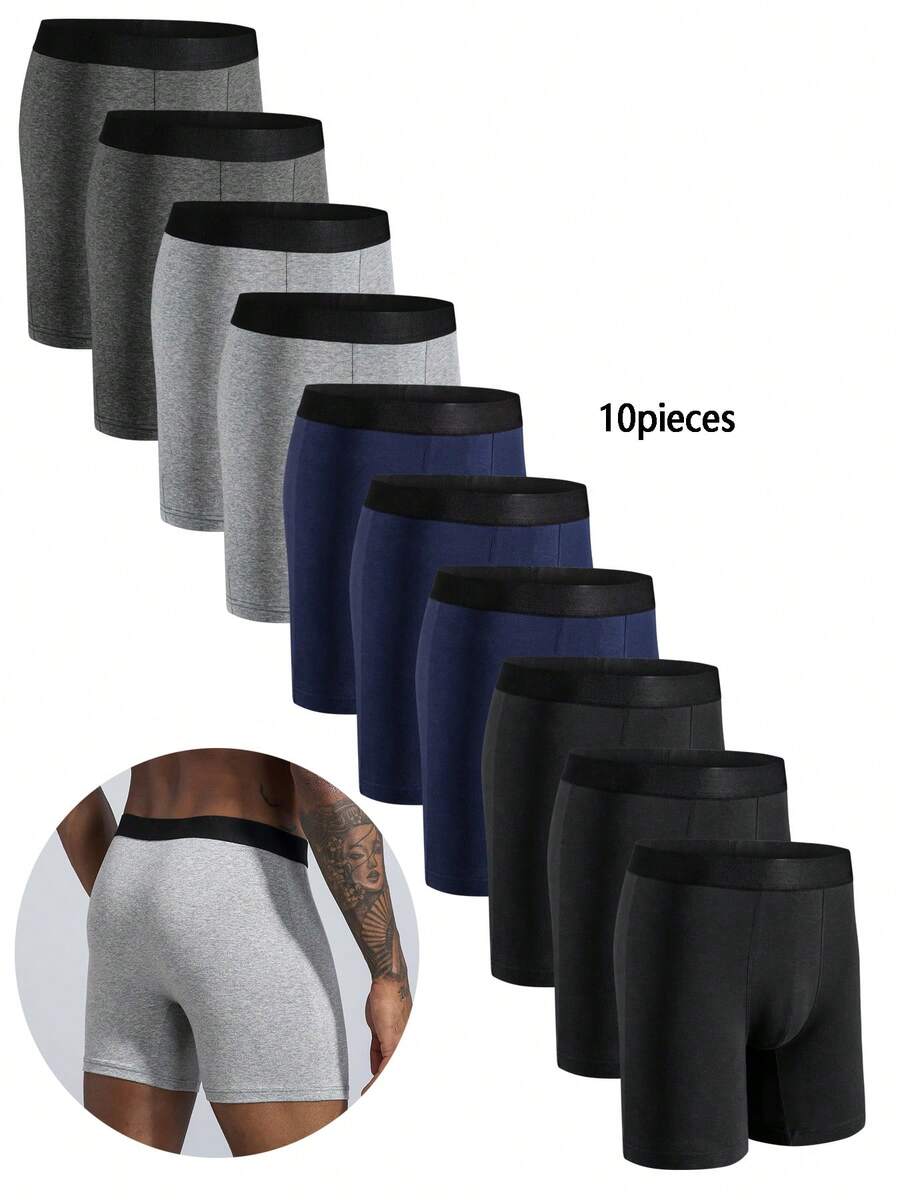 10pz media y larga algodón Bóxer Hombre Pantalones cortos de Boxeo de media y larga duración calzoncillos masculinos calzoncillos masculinos cómodos pantalones cortos de boxeo masculino tirantes calzoncillos calzoncillos - Multicolor - Ver 1
