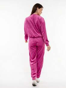 Women's Long Sleeve Velvet Plus Size Set With Pockets HF-CON-050 - 紫紅色 - 查看 2