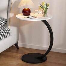 Mesa Auxiliar Portátil Para Café, Mesa Auxiliar Armable de Centro Redonda, Forma de "C" Ideal Para Espacios Pequeños, Diseño Moderno, Para Sala, Habitación, Oficina - Blanco - Ver 3