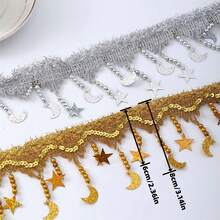 2 码星形金色吊坠蕾丝流苏缝纫水钻蕾丝 DIY 配件首饰材料流苏布料装饰吊坠配件