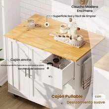 Alacenas De Cocina Con Ruedas Y 3 Cajones Mesa Plegable Isla - Blanco - Ver 4