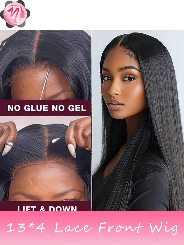 Pelucas mezcladas: una mezcla de cabello humano mezclado y sintético con una densidad del 180% 13x4 Peluca frontal de encaje virgen pre-arrancada con cabello humano mezclado transparente para mujeres con cabello de bebé Negro natural 13x4 Pelucas frontales de encaje de cabello humano mezclado Cabello mezclado (Pelucas bob de 6-16 pulgadas, pelucas largas de 18-36 pulgadas) Cabello mezclado