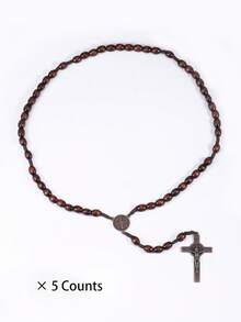 1 Classic Retro Wooden Beaded Cross Pendant Necklace, Unisex Personalized Rosewood Handmade Prayer Bead Jewelry Gift - Pendant Necklace - View 11