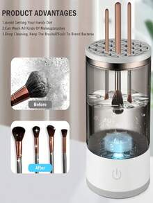 1 件 USB 供电电动化妆刷清洁器 - 无味、无需电池、必备家庭美容工具配件，具有深层清洁和无菌功能，透明设计带蓝色 LED 指示灯 - 彩色 - 查看 8