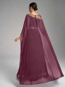 SUPGIR 优雅圆领斗篷袖亮片刺绣束腰正式晚礼服，端庄