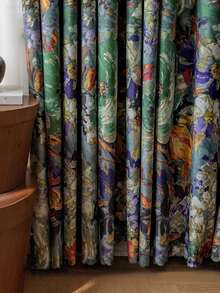 1 件全新花卉油画全遮光双层复合窗帘，隔热，适用于家庭/办公室/派对装饰