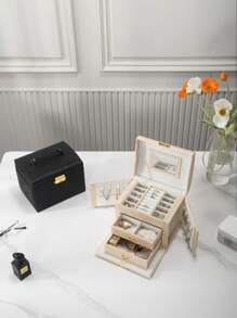 CASEGRACE 1 pièce Boîte à bijoux en PU de luxe avec miroir, boîtes à bagues, boucles d'oreilles, colliers. Grand étui de rangement pour bijoux, cadeau idéal pour les filles pour Noël, mariage, organisation de stockage estival