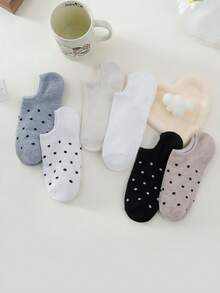 10 Pairs Random Women Retro Dot & Solid Color Cute Non-Slip Breathable Low-Cut Boat Socks - Multicolor - View 8