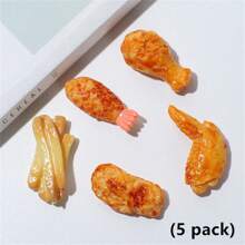 1 طقم /5 قطع من الديكور الزخرفي المقلد للطعام - ساق دجاج, جناح دجاج, بطاطس مقلية, ديكور مطبخ مغناطيس ثلاجة