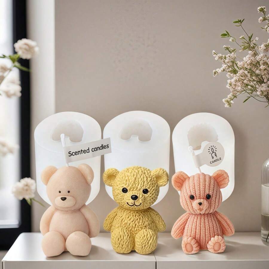 Molde de Vela 3D Urso Fofo, Mini Molde de Vela Perfumada de Urso de Pelúcia DIY, Decoração, Molde de Silicone, Artesanato, Molde de Vela de Cristal Epóxi, Sabonete