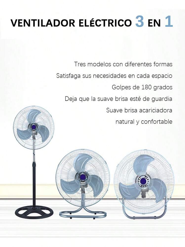Ventilador eléctrico 3 en 1 de 18 pulgadas, ventilador de piso residencial/industrial, ventilador de piso, calidad térmica exclusiva de América del Sur, ventilador, fácil de instalar - Azul - Añade 4