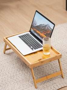 1pc Minimalist Foldable Mini Bamboo Tray, Portable Desk For Home Bedroom, Wooden Tray For Indoor/Outdoor Picnic BBQ Grill Terrace Small Table - Yellow - View 1