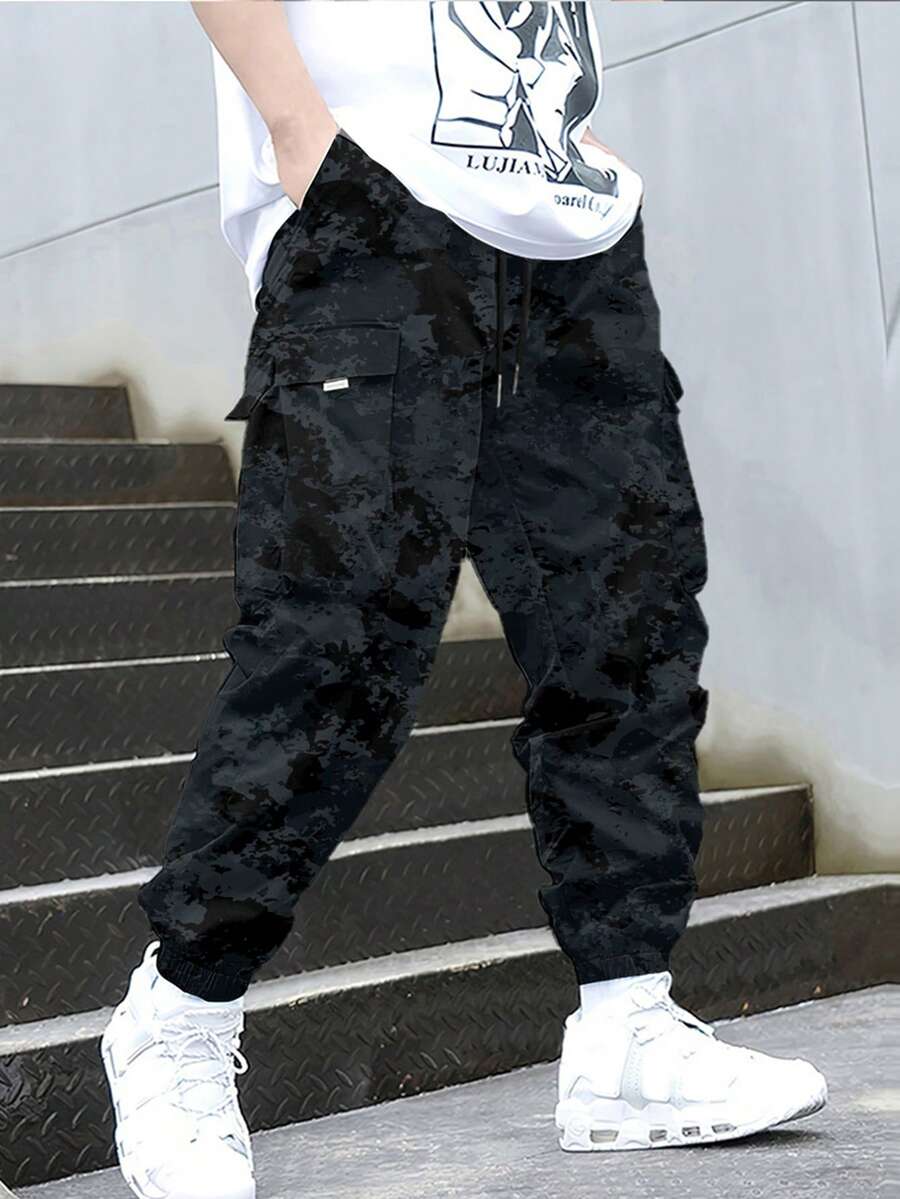 1 Quần Cargo Camo Cỡ Lớn Cho Nam, Quần Short Nhiều Túi Dáng Rộng Thường Ngày Mùa Hè, Phù Hợp Cho Đi Làm & Thể Thao, Mùa Thu - Màu xanh bụi bặm - Xem 1