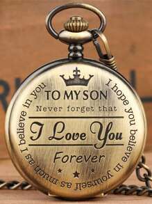 Reloj de bolsillo vintage de bronce como regalo para el hijo con la inscripción "Te amo" grabada y con cadena