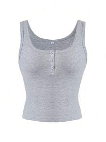 GAOVOT Women's Y2K Sexy Square Neck Button Casual Camisole Top, Spring/Summer - Gray - View 8