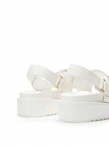 Women's Wedge Sandals,Comfortable Platform Dress Shoes, Round Toe Casual & Dressy Flatform Summer Sandals With Adjustable Straps - White - View 7