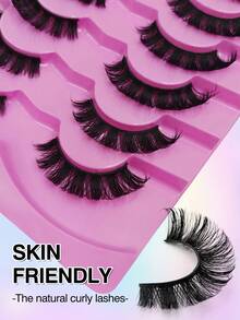 7 Pairs D Curl Russian Strip Lashes Wispy Fluffy Volume False Eyelashes Thick Dense Eyelashes Curly Dramatic Cross Faux Mink Eyelashes Extension Makeup Strip Lashes, Lashes, Eyelashes, Fake Lashes - Fluffy Lashes - View 3