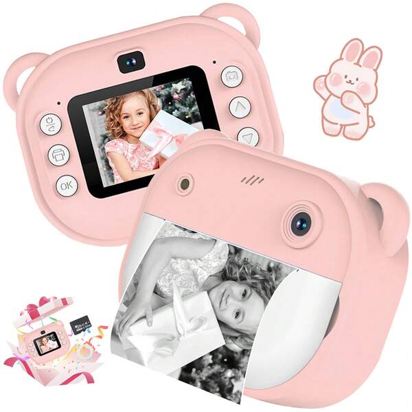 Câmera infantil impressão instantânea para meninas meninos 3-12, câmera de vídeo selfie - presente de aniversário de Natal para crianças, brinquedo de câmera digital HD 1080P para criança com zoom digital 16X
