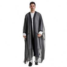 阿拉伯皇室男士（M-XL）及儿童（100厘米-160厘米）透明雪纺刺绣串珠奢华罩衫