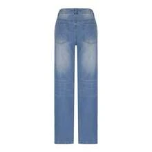 Women Men Denim Pants Casual Ripped Loose Straight Leg Jeans Trousers  Bottoms For Streetwear - 淺色水洗藍 - 查看 3