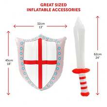 England Supporter Set – Red & White Afro Wig, 5ft X 3ft St George Flag, Inflatable Sword & Shield – Football Fan Costume Accessories - Red and White - View 5