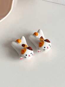 2 件陶瓷猫形筷子架，可爱时尚小猫餐具架，创意桌面装饰文具架 - 彩色 - 查看 13