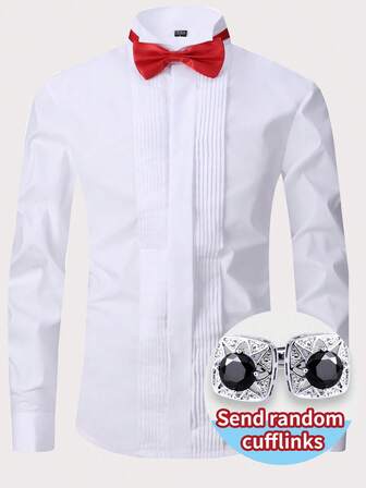 男士纯色燕领衬衫，正式晚宴新郎伴郎合唱团演出礼服衬衫，随机赠送领带和袖扣，适合秋季穿着，长袖上衣
