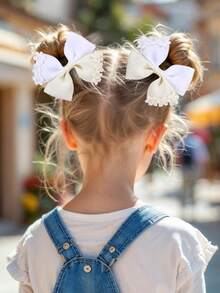 2pcs Flower Hair Bow Clips For Girls, Beige Bow Alligator Clips With Pearls, Elegant Hair Grosgrain Ribbon Barrettes, Toddler Girl Pigtail Hair Clips, Spring Birthday Wedding Gift, Kids Floral Hair Accessories. - Beige - View 6