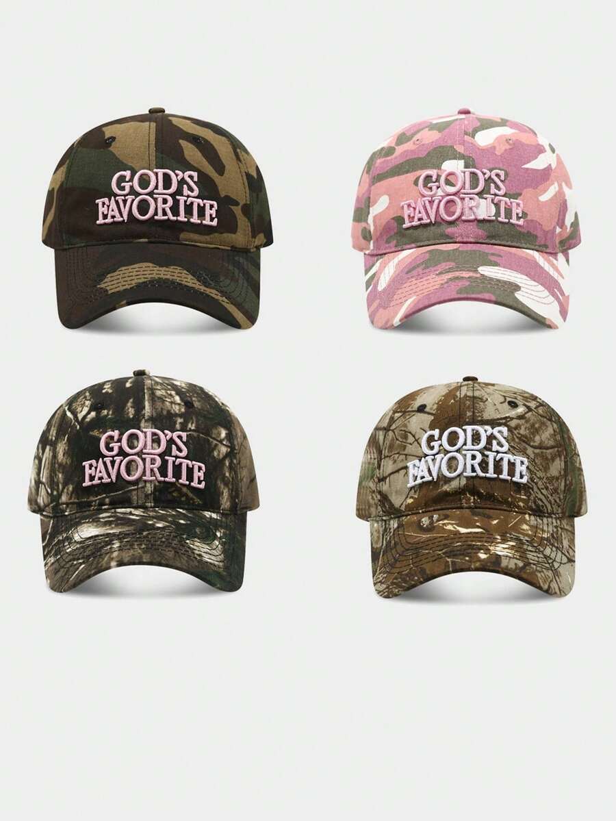 God's Favorite Embroidered Camo Splatter Print American Baddie Baseball Cap, Streetwear Snapback - Multicolor - View 1