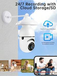 3MP 2K Light Bulb Security Cameras Outdoor Wireless Indoor Camera For Home Security, IP Camera PTZ,House Cameras,2.4 GHz WiFi Wireless Cameras Nanny Room Cam For Bedroom , With Smart Motion Detection, 2-Way Audio, Full Color Night Vision,Pet Camera Cat Dog With Phone App - Trắng-2.4G WiFi - Xem 7