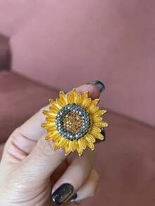 1pc Crystal Sunflower Brooch, Suitable For Daily Wearing - Gold - View 9