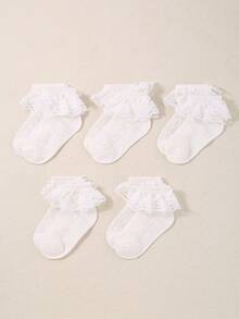 Baby's 5 Packs Lace Trimmed Mesh Socks For Daily Wear,Flower Girl Basket Wedding - White - View 4