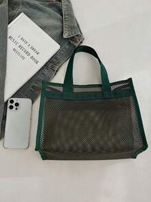 Student Summer Casual Vacation All-Match Net Mesh Tote Bag - Multicolor - View 6