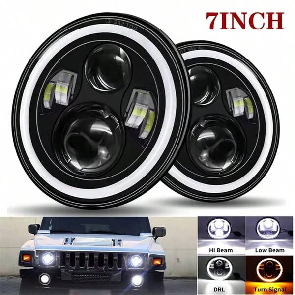 Kit 2 Farol 7 Polegadas Redondo Angel Eyes Defender Led Fusca Troller Beetle Kombi