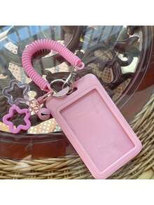 1PC 3-Inch ID Protective Cover,Transparent Acrylic Spring Wristband Card Holder,Transparent Shooting Star Standing Card Sleeve With Keychain - Protective Clear Plastic Cover,Transparent Wave-Shaped Photocard Holder For Student Bus ,Campus Lunch Card,Lightweight Durable Keychain Pendant With Spring Attachment ,Cute Accessory For Everyday Use,Student Card Holder - Multicolor - View 11