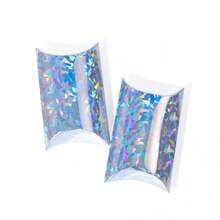 10个迷你纸盒银沙枕形礼品盒，婚礼、节日和生日派对装饰包装盒 - 鑽石銀 - 查看 4