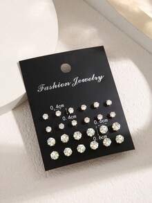 24pcs/Set Elegant Cubic Zirconia Earring Studs (No Card Packaging) - Yellow Gold - View 2