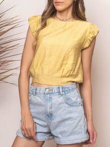 Camisa casual de manga corta con cuello redondo - Amarillo - Ver 1