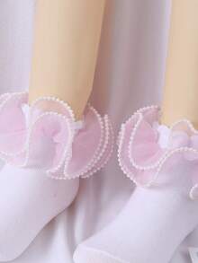1 Pair Girls Pearl Ruffle Dance Ankle Socks, For Teens - Multicolor - View 5