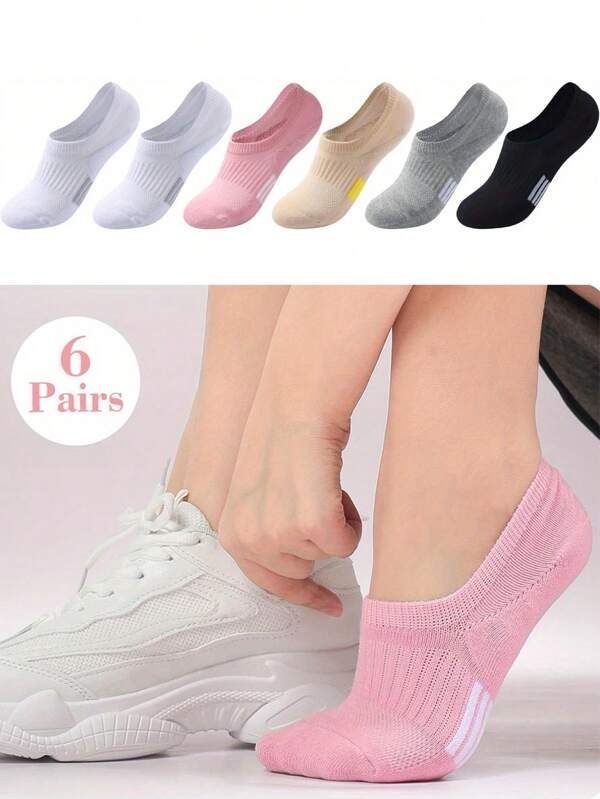 6 paires de chaussettes décontractées pour femmes, coupe basse invisible, pour chaussures de course, sports et fitness, chaussettes bateau multicolores polyvalentes et peu profondes