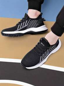 Trendy versátil a cuadros de malla transpirable de los hombres zapatos deportivos casuales, la moda antideslizante resistente al desgaste zapatillas de tenis planas, nueva cabeza redonda con cordones de baloncesto zapatos para correr
