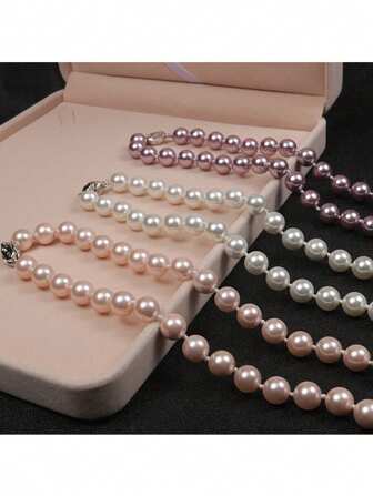 1 String 8-12mm Round Pearls And S925 Clasp Necklace For Bride Jewelry Wedding Party Date Or Daily Life To Mom Or Girlfriend