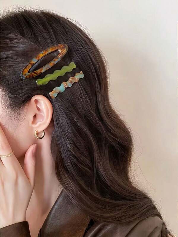 3 Stücke französisches elegantes Set aus Acetat Oval BB Clips, welligen Clips und süßen Haarstyling Haarspangen, geeignet für den täglichen Gebrauch und Feiertage, Frauen Geschenk Klemmspangen Haarkrallen Haarspangen