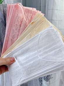 10pcs Disposable Lace Mesh 4-Layer High-Quality Fashion Breathable Sunscreen Dust Mask - Multicolor - View 7