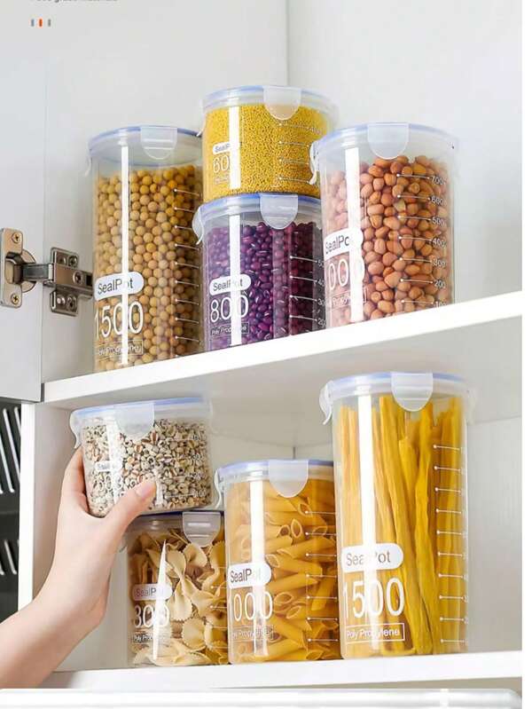 1 pezzo Contenitore per la conservazione dei cereali in plastica, barattolo di stoccaggio impermeabile, grande contenitore multifunzionale per la conservazione dei cereali, barattolo di stoccaggio per frigorifero da cucina, scatola per sigillare gli alimenti, barattolo per la conservazione dei cereali, scatola per alimenti spessa e trasparente, contenitore da cucina